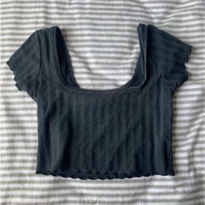 Aerie Offline Square Neck Black Cropped Shirt